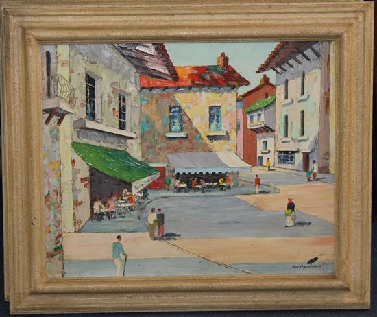 § Cecil Rochfort DOyly John (1906-1993) Continental town square with cafe, 16.5 x 20.5in.